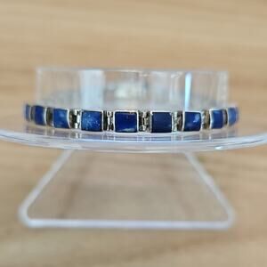 Vintage 950 Sterling Silver with Blue Lapis Lazuli Square Inlay Bracelet